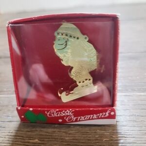 Vintage 2001 Bronze Santa Skiing Christmas Tree Ornament